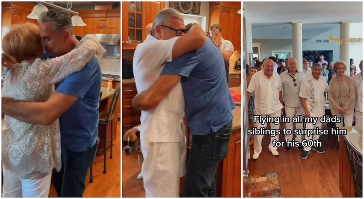 Photos of 60-year-old man hugging his 9 siblings on his birthday party.