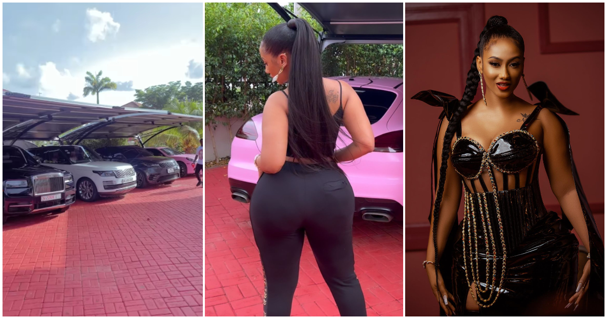 She's rich and humble: Video of Rolls Royce, Bentley, and other expensive cars in Hajia4Real's big mansion earns her praise