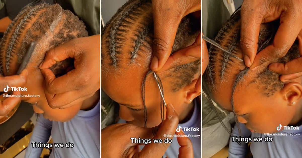 Little kid gets hair braided