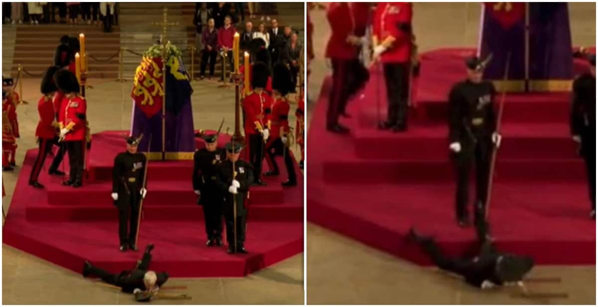 Queen Elizabeth II's Guard Suddenly Collapses While on Coffin Podium