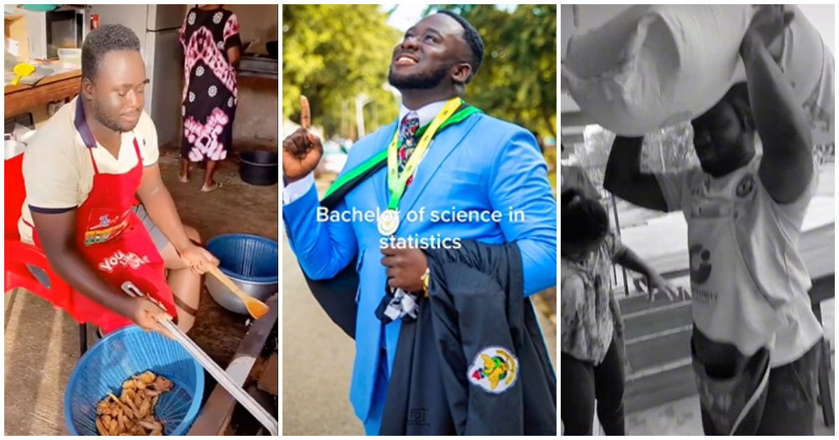 GH young man who now carries load & sells food for a living after graduating from KNUST causes stir online