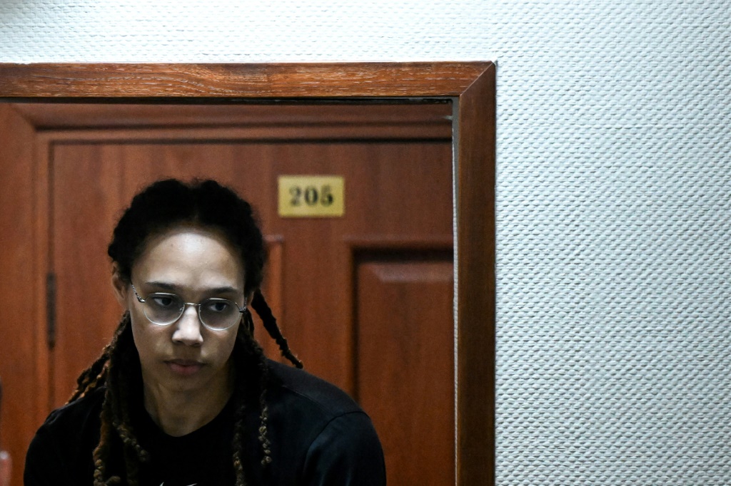 US WNBA basketball superstar Brittney Griner arrives to a hearing at the Khimki Court, outside Moscow, on July 27, 2022
