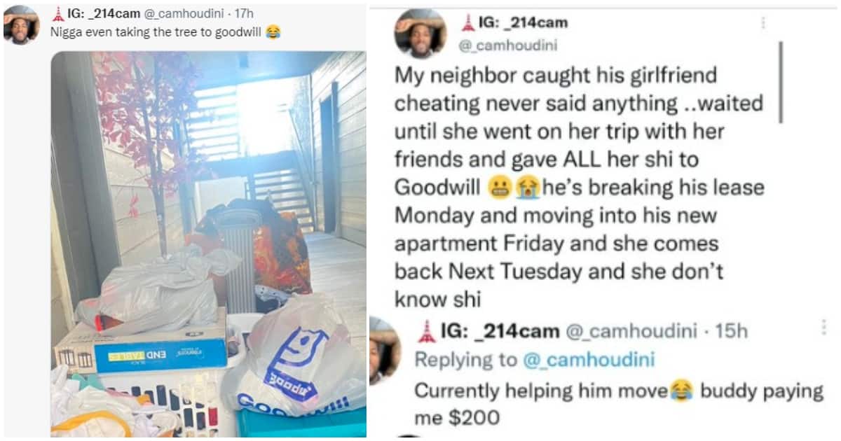 Heartbreak, man donates girlfriend's belongings to charity, relationship drama, cheating in relationship