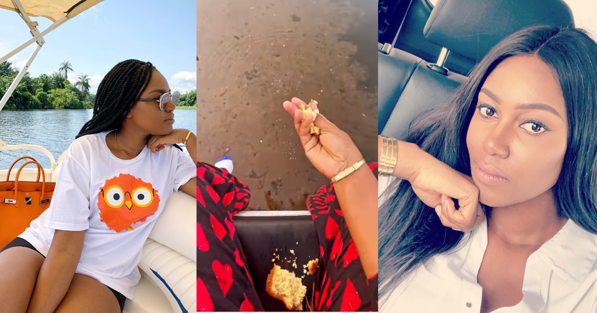 Rich woman things: Video of how Yvonne Nelson feeds fish at her Island with cake pops up online