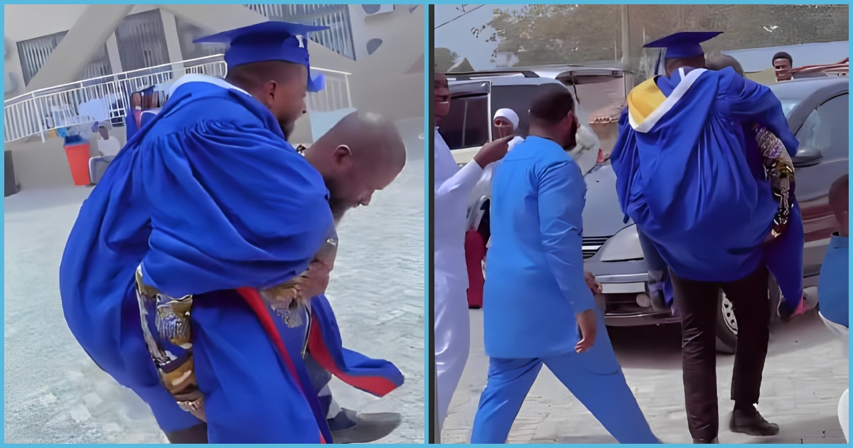 Proud Ghanaian dad carries son on his back at his graduation