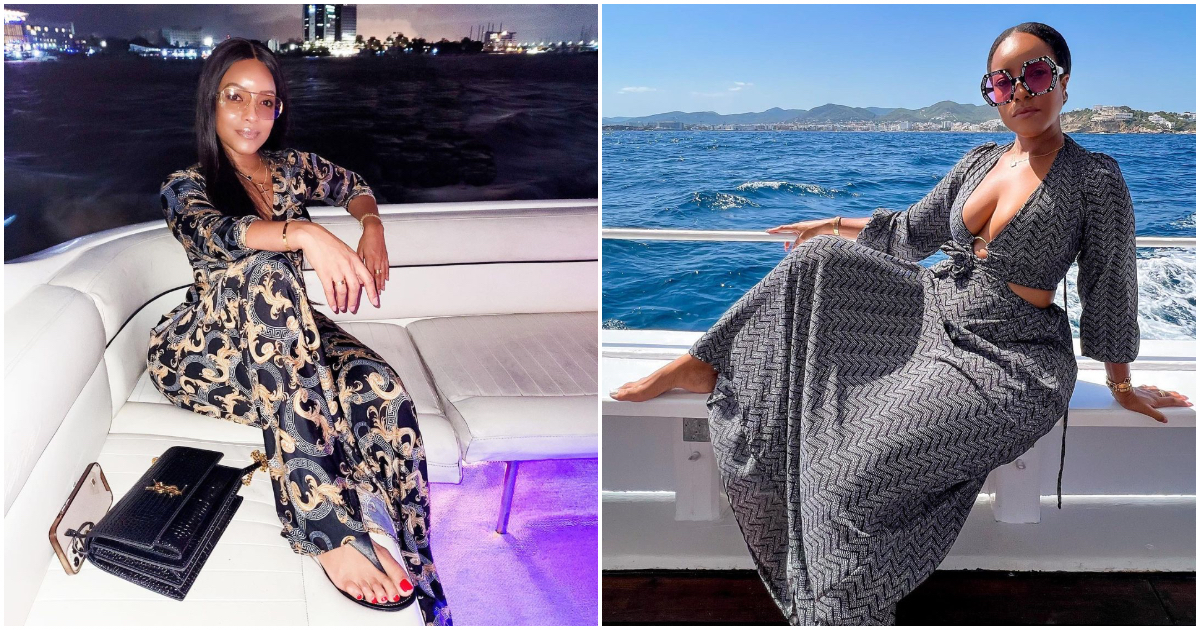 Ghanaian actress Joselyn Dumas flaunts famous figure in designer jumpsuit while dancing on yacht