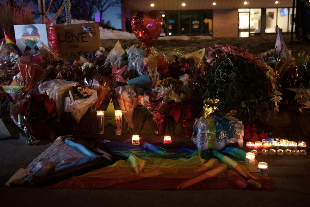 Mourners created a memorial near Club Q for those killed in the shooting