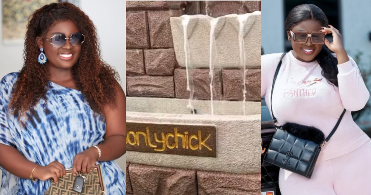 “You are truly blessed” - Fans say as Tracey Boakye unveils large ‘his only chick’ fountain in her mansion