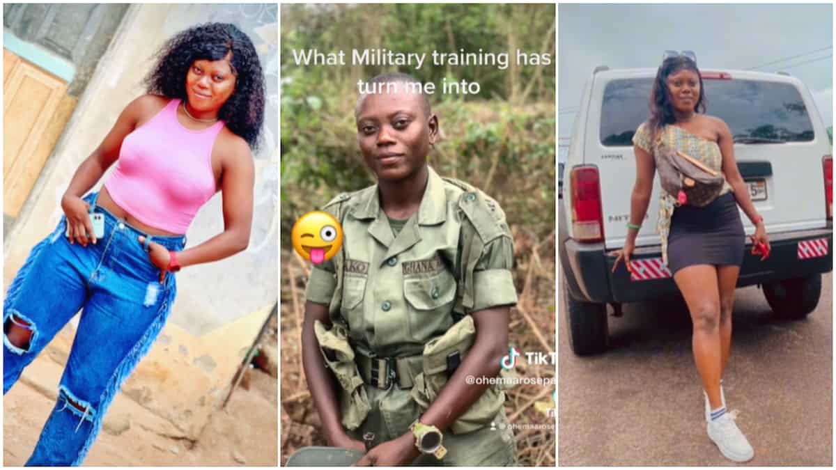 Ladies in military/lady's face changed after training.