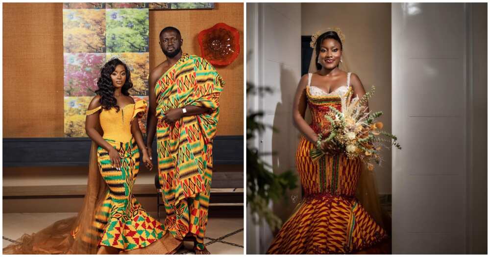 Who Rocked It Better: Ghanaian Bride Stuns in Kente Gown Similar To What Wife of Adinkra Pie Wore For Their Wedding.