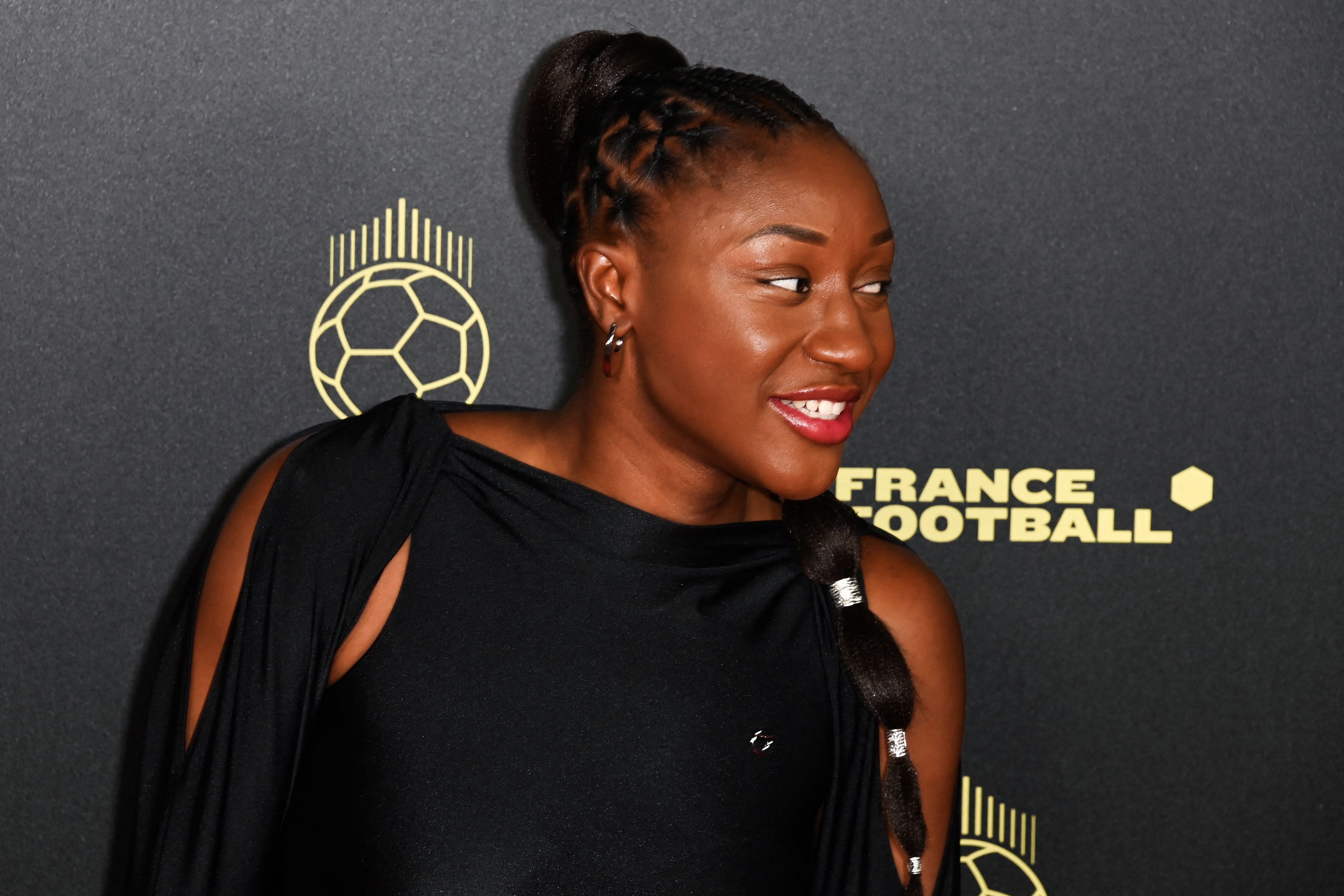 Kadidiatou Diani poses upon arrival to attend the Ballon d'Or France Football award ceremony