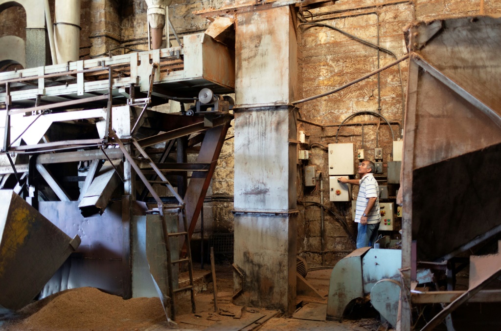 Machinery at a carob mill in Cyprus's southern coastal town of Zygi