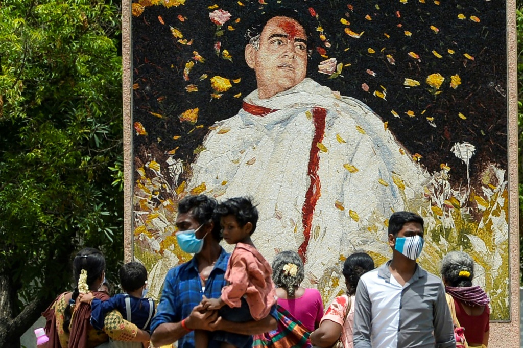 India's former prime minister Rajiv Gandhi, depicted here in a mural, was killed by a woman suicide bomber at an election rally in Tamil Nadu in 1991