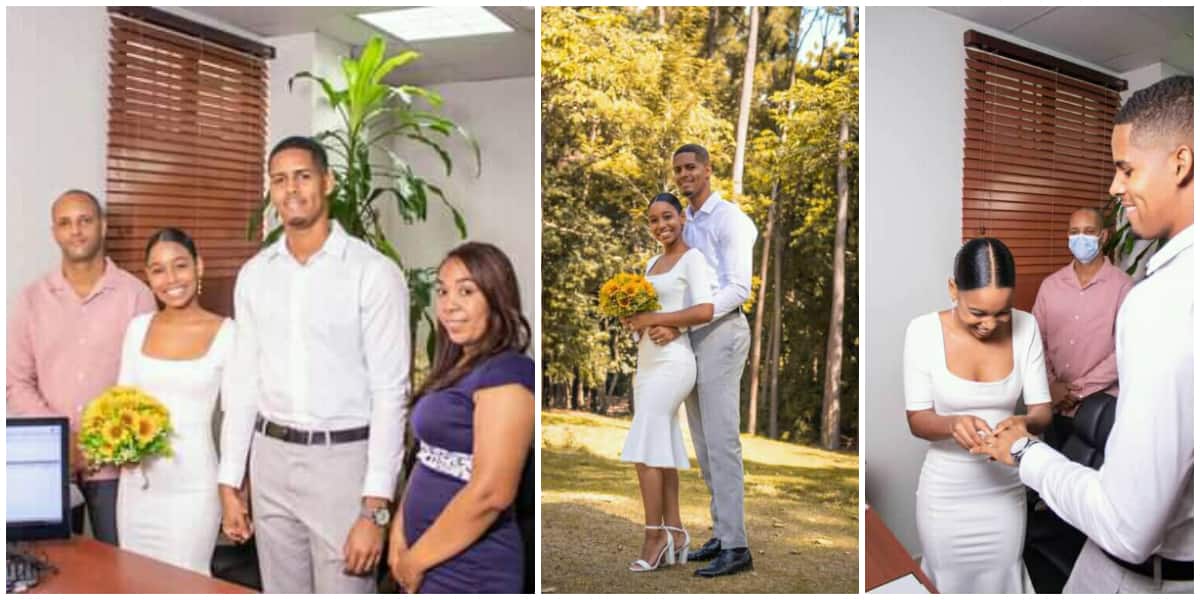 Photos of lady's simple white wedding occasion that had only 2 guests in attendance sparks reactions on social media
