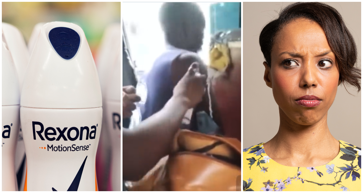 Young woman gets many talking after spraying armpit of trotro mate
