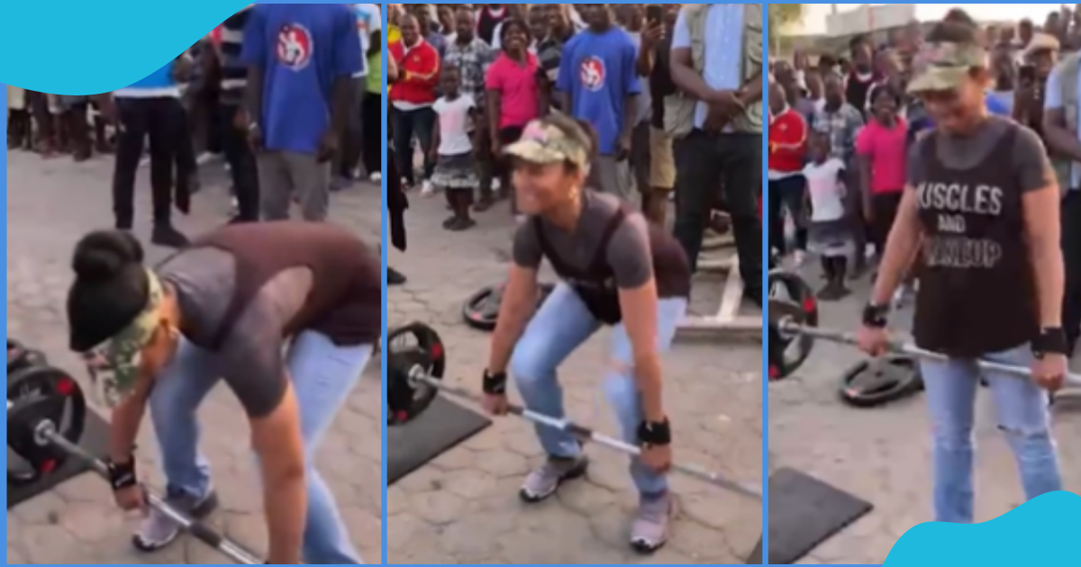 Zanetor Agyeman-Rawlings effortlessly powerlifts in public, peeps wowed by inspiring video: "Solid 10 reps"