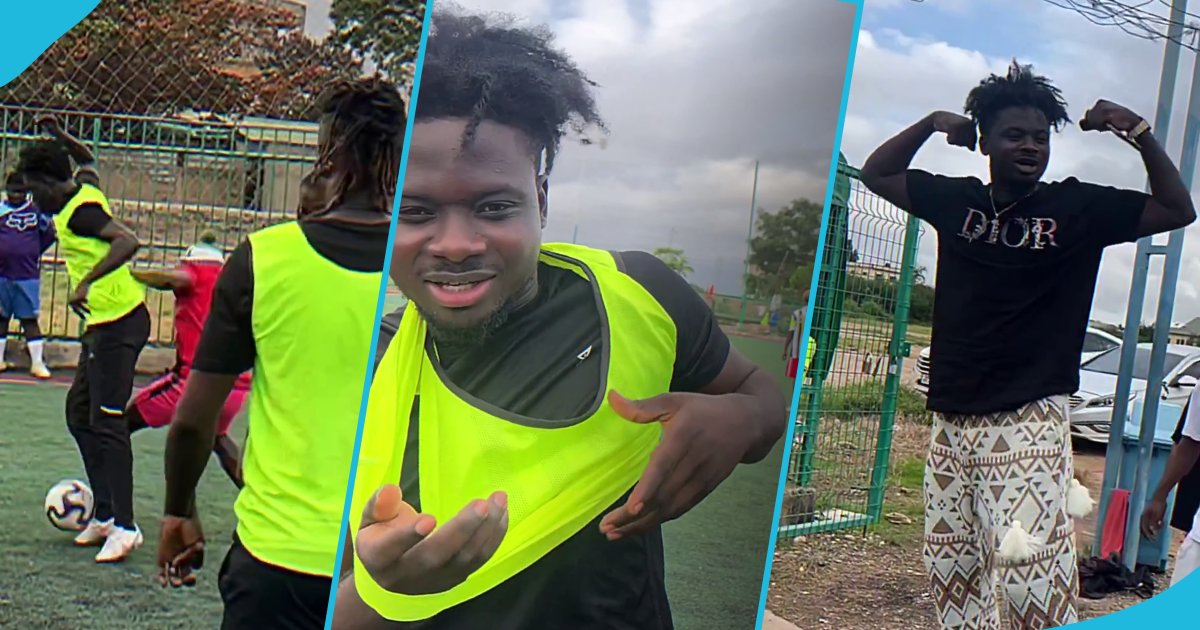 Kuami Eugene dribbles players, scores goal in football game with friends, many assess his performance in video