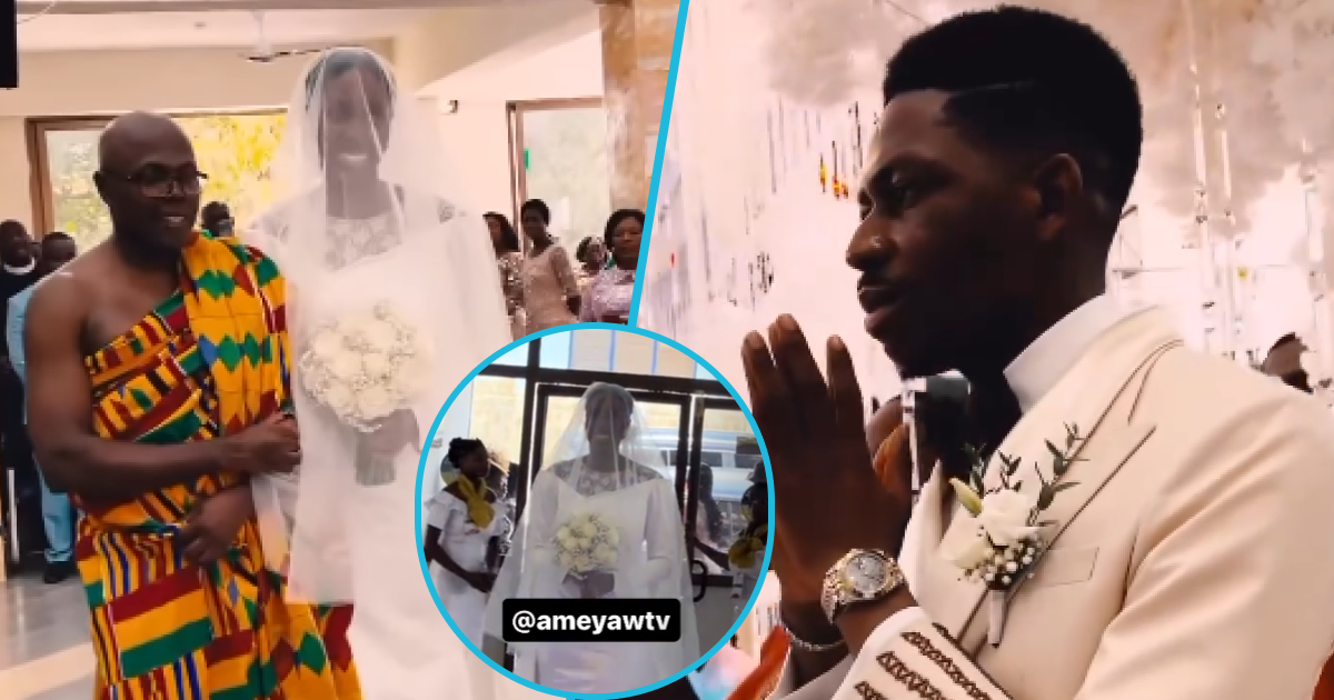 Moses Bliss' white wedding: Singer emotional as his wife Marie approaches altar, video emerges