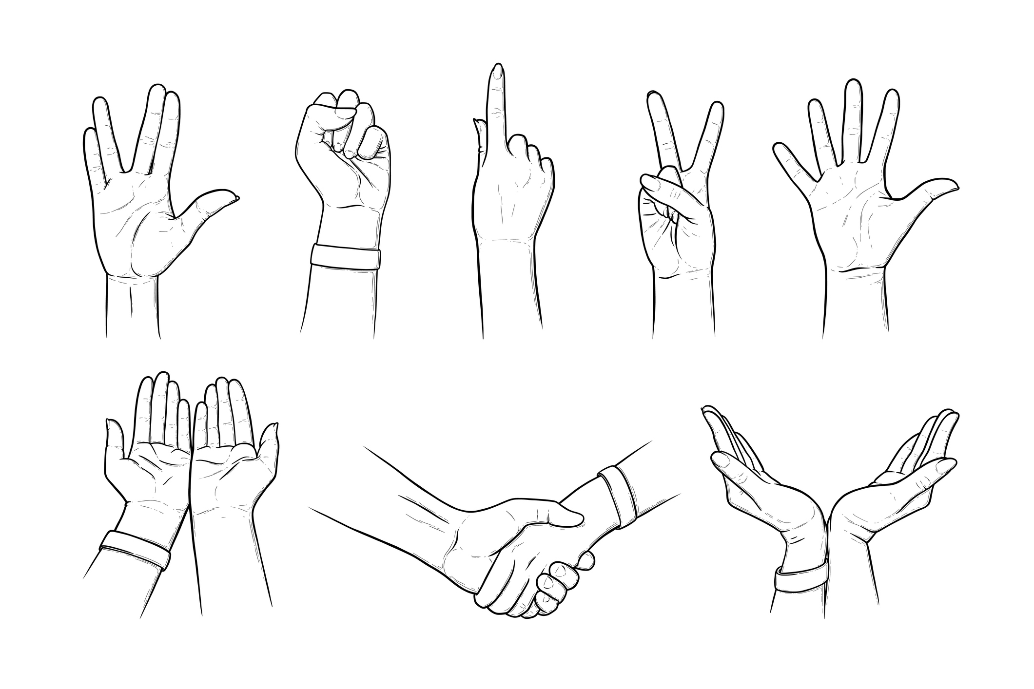 Drawing of different hand signs