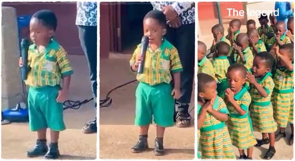 Boy smartly conducts his school's morning assembly.