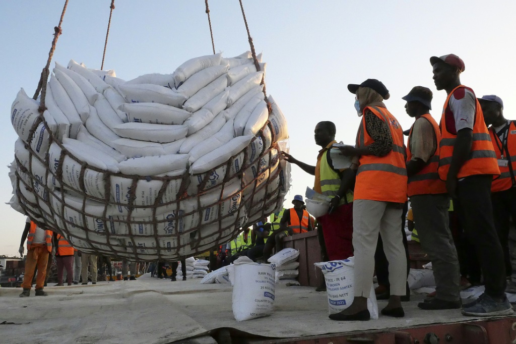 Precious cargo: A consignment of imported rice lands on Monday in Moroni