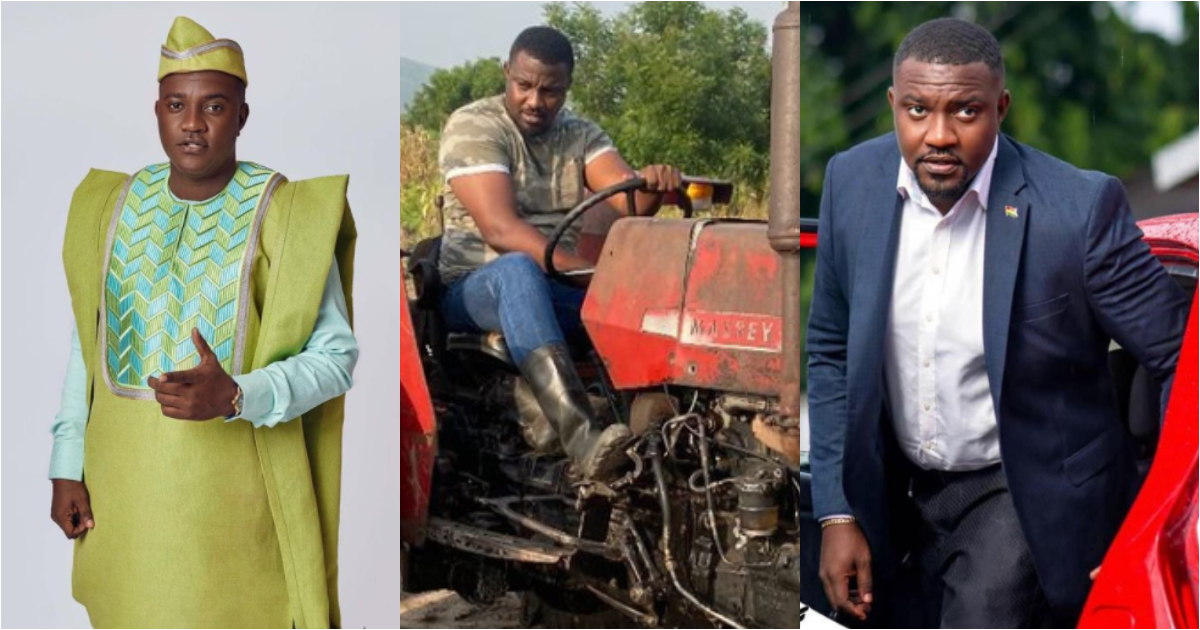 Hard guy: John Dumelo storms his farm on tractor as he celebrates 37th b'day (Photo)