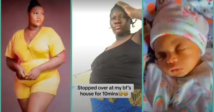 Lady who stopped over at boyfriend's house shows off baby: "Wetin 10 minutes enjoyment cause"