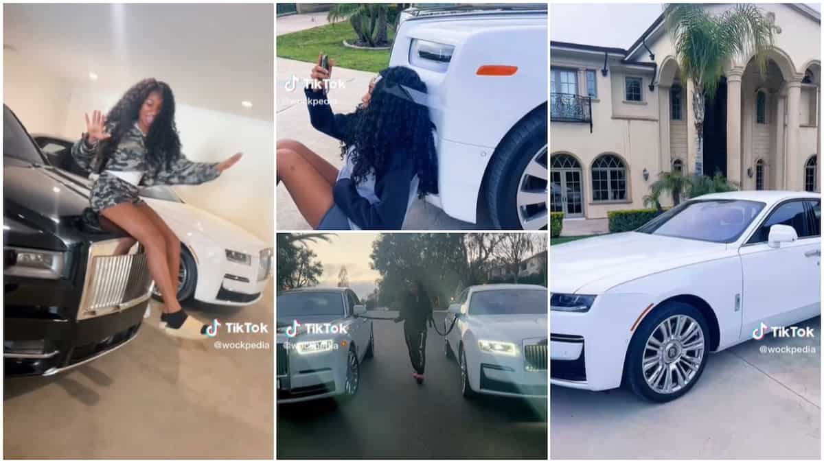 Pretty lady shows off parents' white Rolls Royce cars, uses them to make trending TikTok video