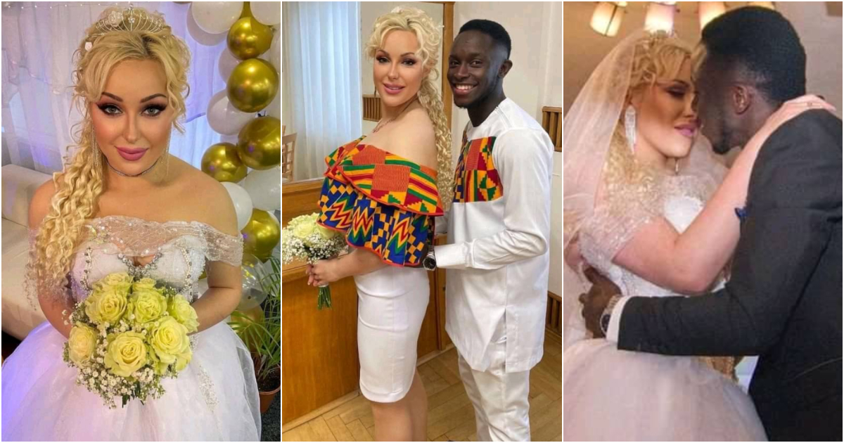 Aaron and Anne: Ghanaian footballer marries 'oyibo' lover in white wedding; beautiful photos pop up