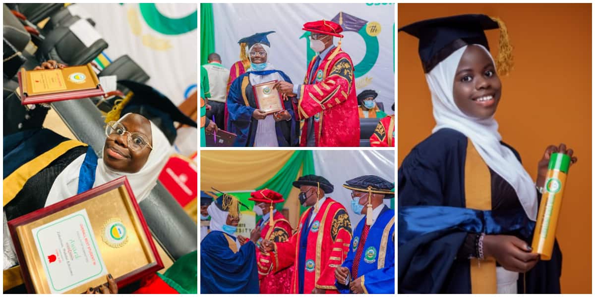 Joy as young Nigerian lady graduates as the best student in her faculty, shares moment with Osun state governor