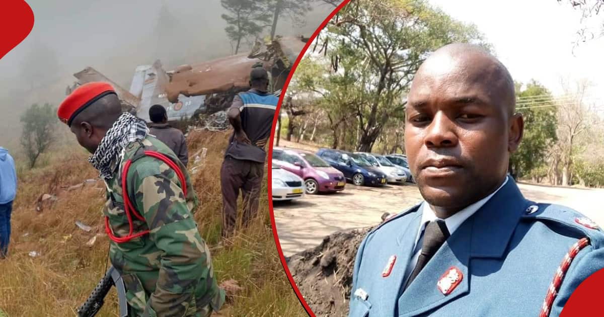 Major Wales Jordan Aidini's (r) poses or a photo, Photos from the scene (r) where the chopper carrying Aidini and nine others crashed.