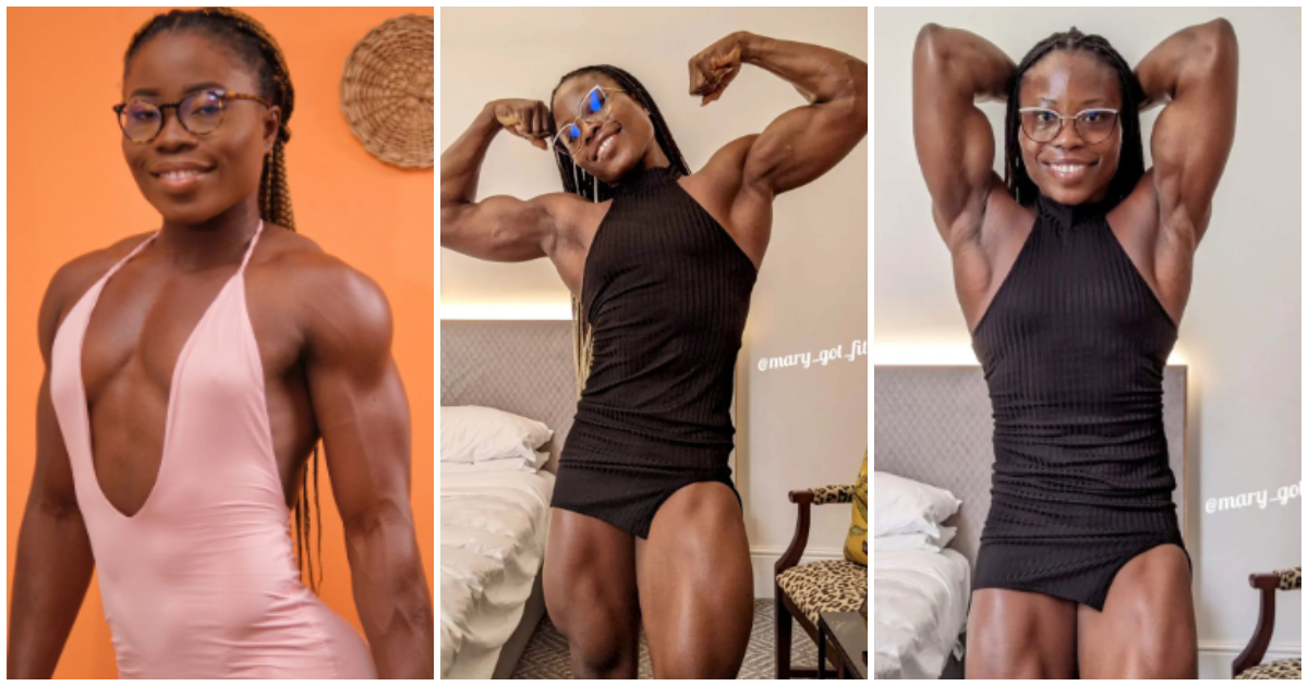 Body builder, Mary got fit poses