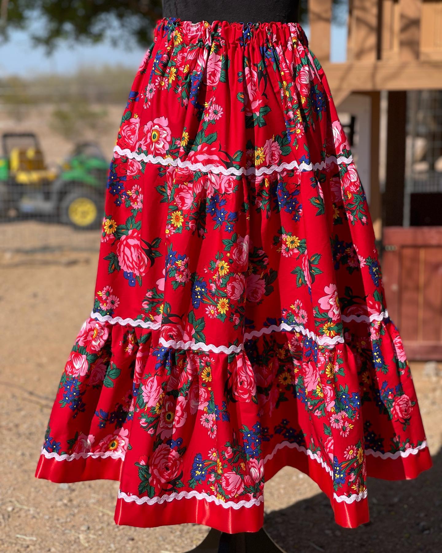 Close-up of a bright tiered skirt