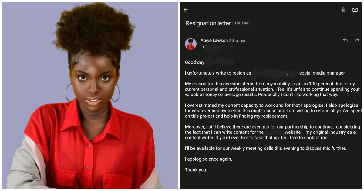 Young lady resigns from work and offers to pay back all money that was been spent on her