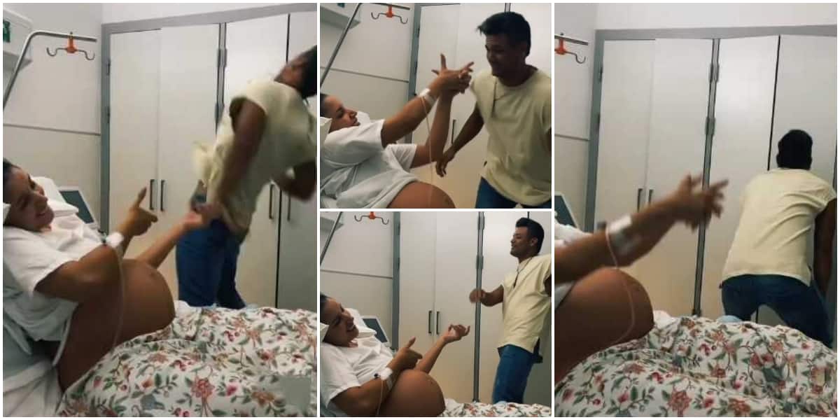 Video shows sweet moment man twerked hard for pregnant lady in hospital as she 'gun shoots' him with her hands