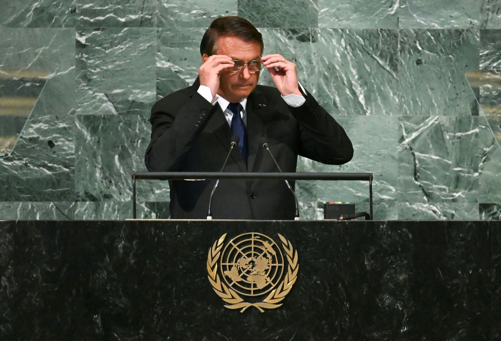 Brazilian President Jair Bolsonaro addresses the 77th session of the United Nations General Assembly