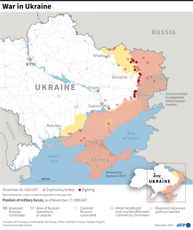 Map showing the situation in Ukraine, as of November 18
