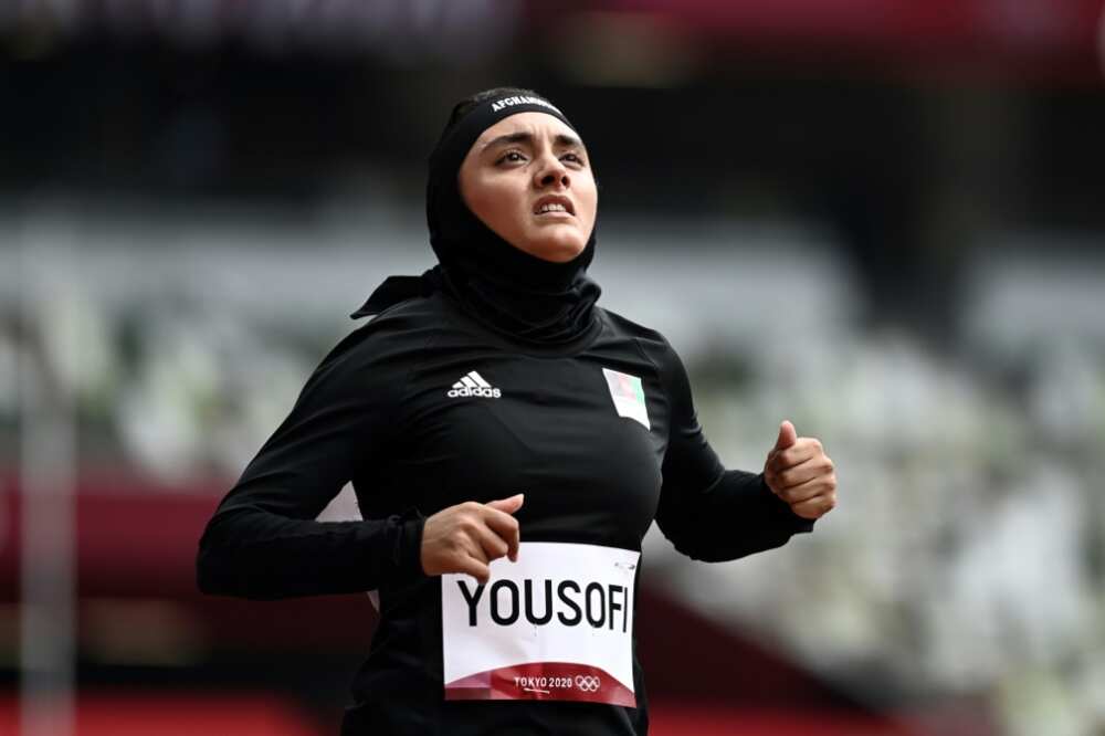 Afghanistan's Kimia Yousofi competes in the women's 100m heats at Tokyo 2020