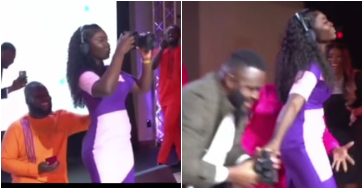 Photo of a church proposal to a lady who was recording a sermon