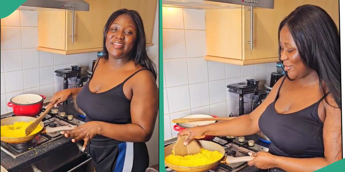 Lady makes her own garri in the UK.