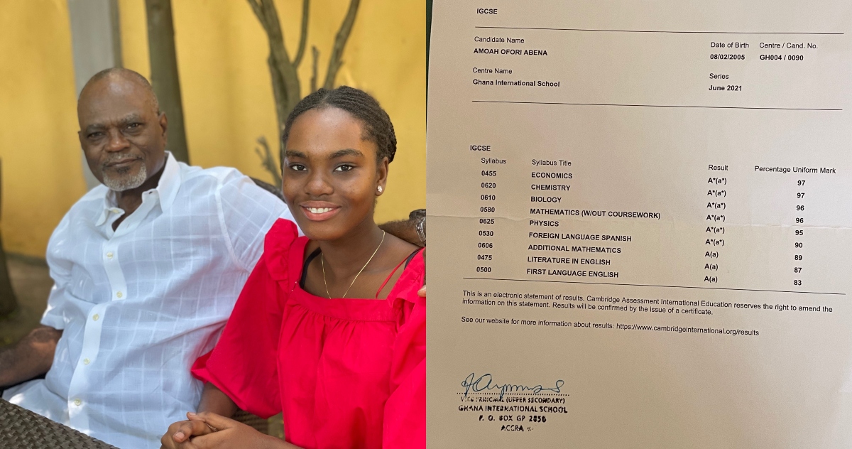 Abena Amoah: Daughter of Kofi Amoah gets 9As in Cambridge University Assessment