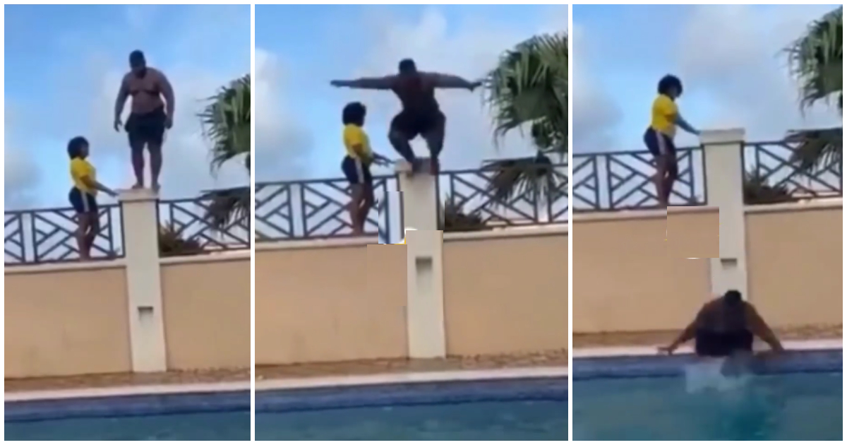 Ghanaian Man Erupts Laughter As He Dives Into Pool To Impress Lady; Video Drops
