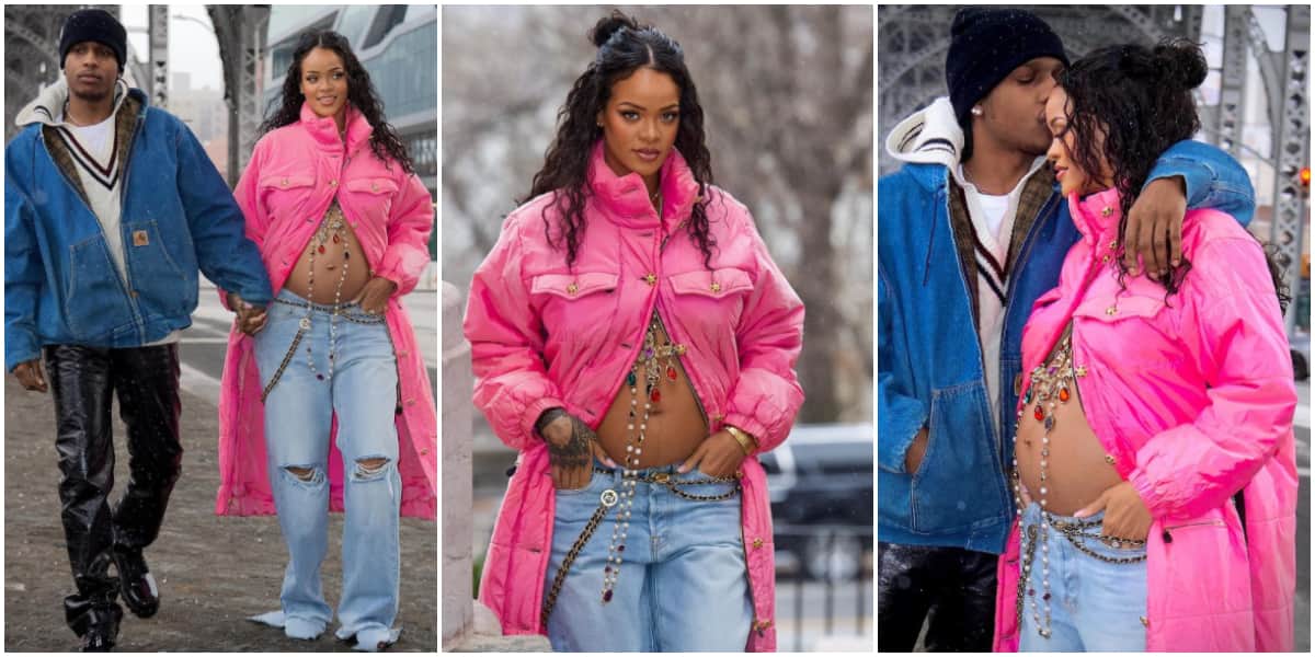 Rihanna debuts baby bump.