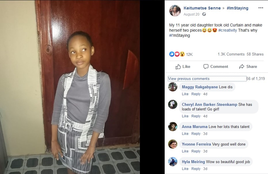 Girl, 11, uses old curtain to make her own clothes, wows Mzansi