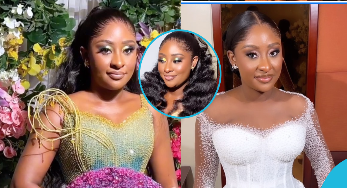 Ghanaian bride who resembles Ini Edo looks enchanting in a one-hand corseted kente gown