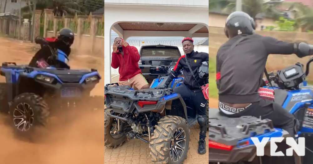 Shatta Wale visits Medikal with his quad bike; gifts him GHC10k (video)