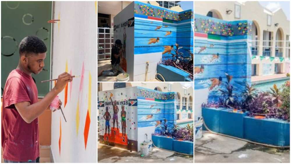 Creative Nigerian man beautifies swimming pool for kids with cute painting