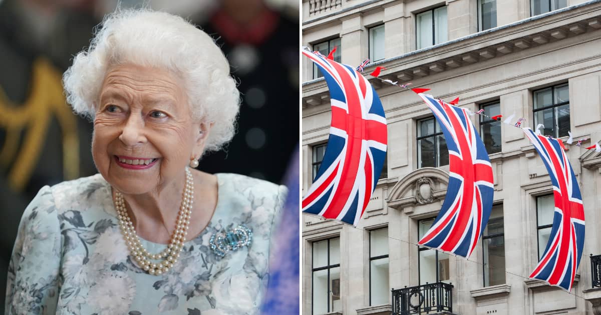 Queen Elizabeth II and British flags