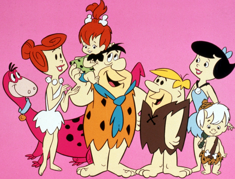Pebbles Flintstone (number 3 from left) and family