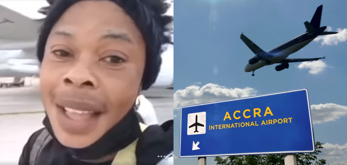 Lady teases Ghanaians as she boards plane